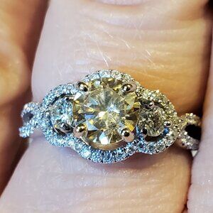 14K WHITE GOLD ROUND MOISSANITE AND DIAMOND ENGAGEMENT RING - 1.65 TCW - NWOT